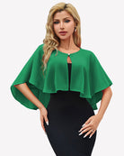 Green chiffon shawl wrap cape with flutter sleeves and center neckline tie