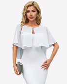 Women's chiffon shawl wrap, white sheer bolero cape with short wide sleeves