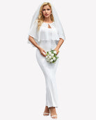 Women's chiffon shawl wrap, white sheer cape with layered ruffle front