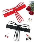 Lace hollow-out thong G-string set: red and black scalloped lace bow ties