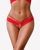 Red lace hollow-out thong g-string with thin V-front straps and bow detail