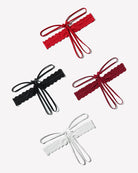 Lace hollow-out thong G-string set: red, black, and white scalloped lace bow ties