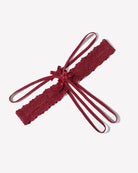 Wine-red lace hollow-out thong g-string with bow ties and scalloped lace edge