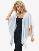 Sheer chiffon shawl wrap, white, V-front drape with soft layered sides