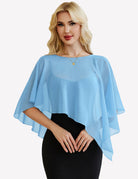 Light blue chiffon capelet wrap with batwing sleeves, sheer overlay