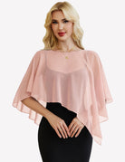 Blush chiffon capelet wrap with batwing sleeves, sheer overlay for dress