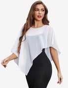 White chiffon wrap capelet with batwing sleeves and diagonal drape