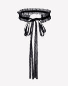 Black lace Victorian choker with ruffled collar and long ribbon ties