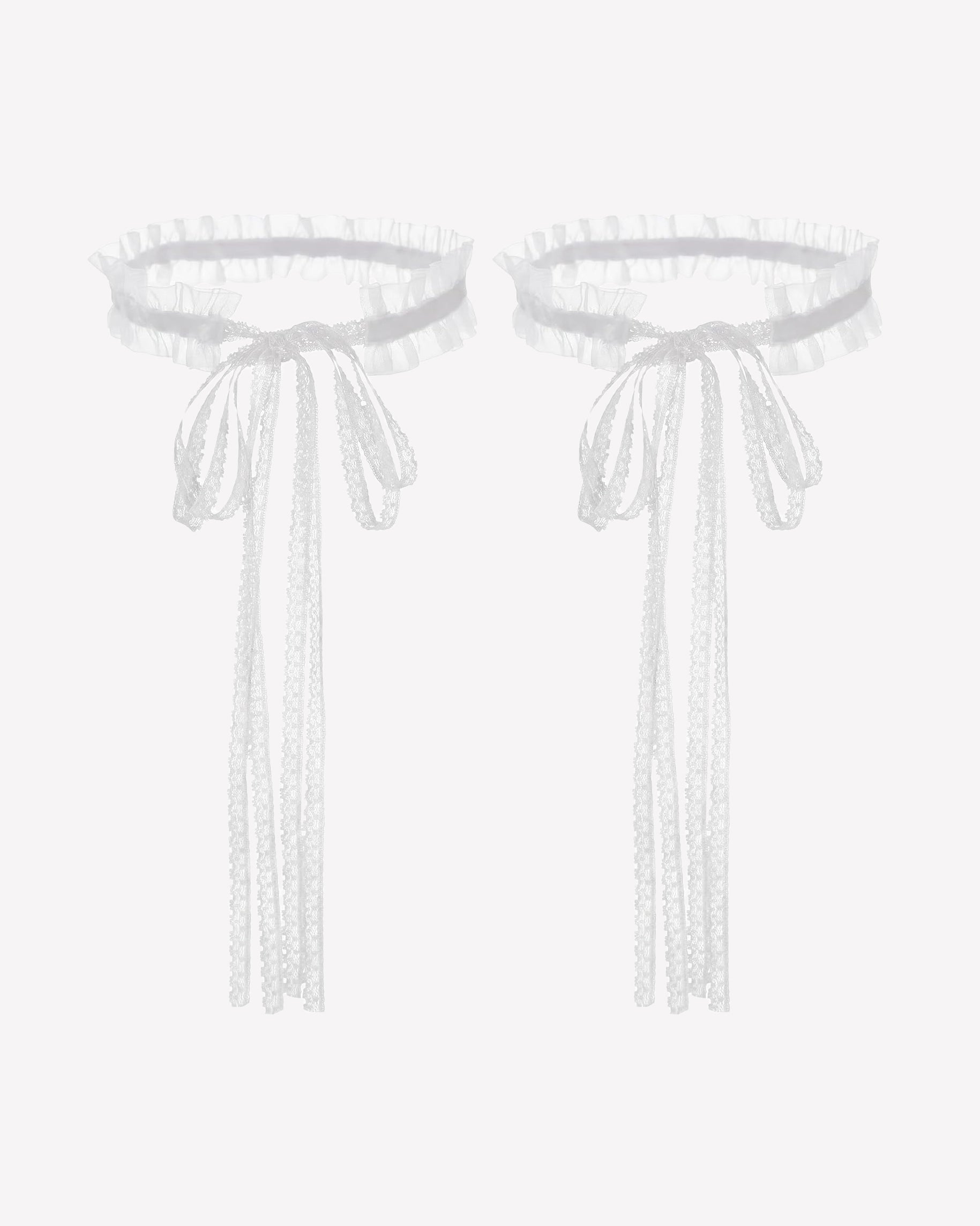 White lace Victorian choker with ruffled collar and hanging ribbon ties (pair)