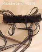 Black lace choker cords with bow-style tie ends and scalloped lace trim