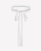 White lace Victorian choker with ruffled collar and long hanging ribbon ties