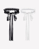 Black and white lace Victorian choker sets with ruffled collars and ribbon ties