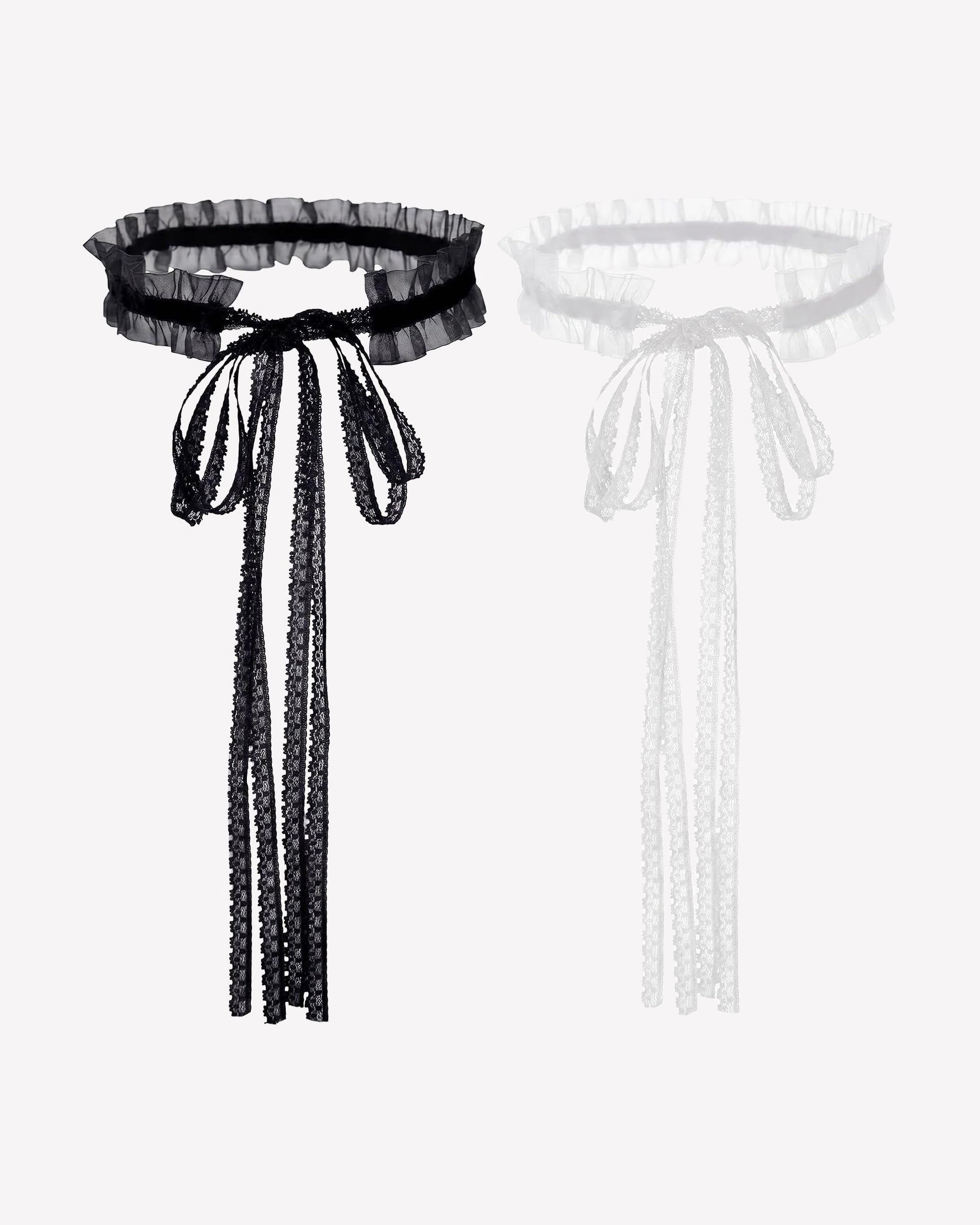 Black and white lace Victorian choker sets with ruffled collars and ribbon ties