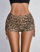 Leopard-print mini shorts with a high waist and adjustable side drawstrings