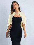 Cream chiffon capelet shawl with tiered ruffle layers, draped shawl wrap.