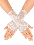White floral lace short gloves with scalloped edges