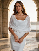 Sheer chiffon shawl wrap cape poncho, white sheer draped shoulder cover-up