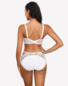 Full coverage lace mesh bra, white with lace cups and adjustable straps