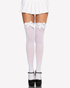 Satin bow thigh-high stockings in white with white satin bows at the top