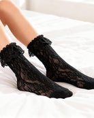 Black lace anklet socks with ruffled cuff