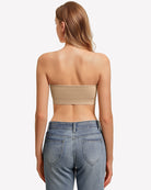 Nude strapless push-up bandeau bra back view with wide band.