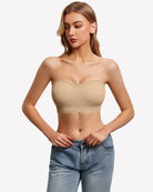 Nude strapless push-up bandeau bra front view with wide underband.