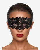 Black lace masquerade eye mask with ornate central cutout design