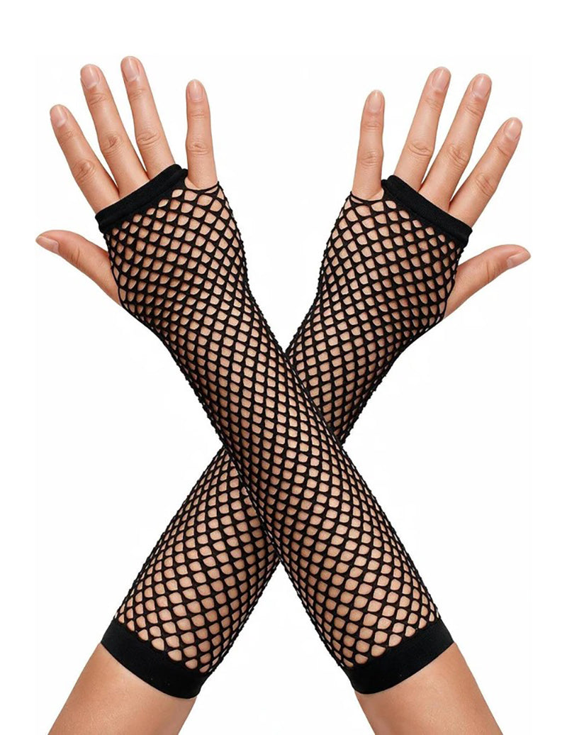 Long Fingerless Fishnet Mesh Arm Sleeve Gloves