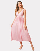 Pink lace mesh V-neck chemise with lace bodice and airy gathered skirt