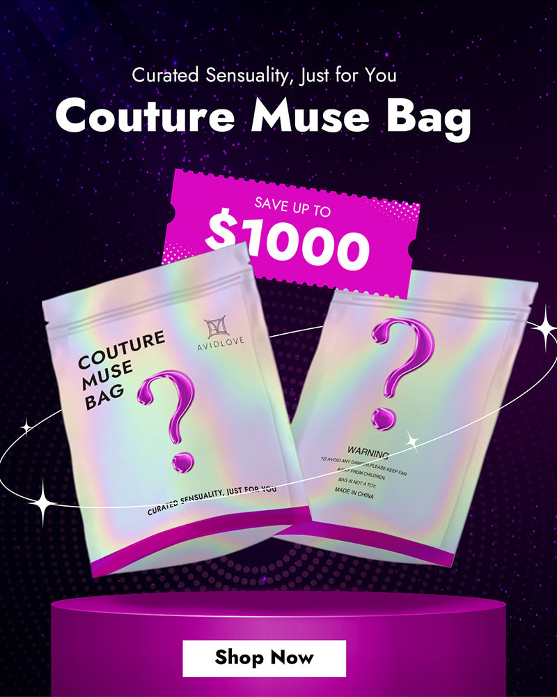 Iridescent lingerie box pouches with question-mark icons