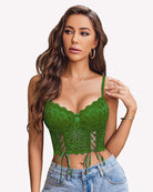 Green lace underwire corset bralette with scalloped cups and lace-up front