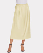 Light khaki satin half slip lace long underskirt with elastic waistband and lace hem