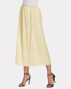 Light khaki satin half slip lace long underskirt with elastic waistband and scalloped lace hem