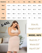Plus size chemise nightgown in nude, spaghetti straps, scoop neck, fitted midi slip