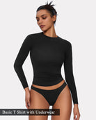 Double-lined fitted long-sleeve top with underwear, black