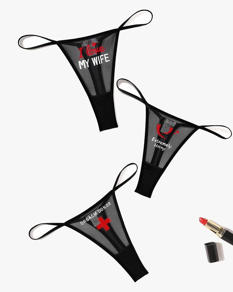 Low rise t-back mesh panties, black, three pairs with thin side straps