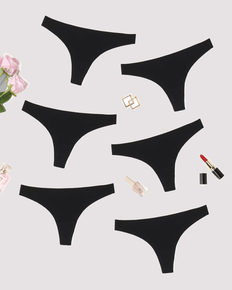 Seamless thong-style panties set, assorted colors displayed on a flat layout