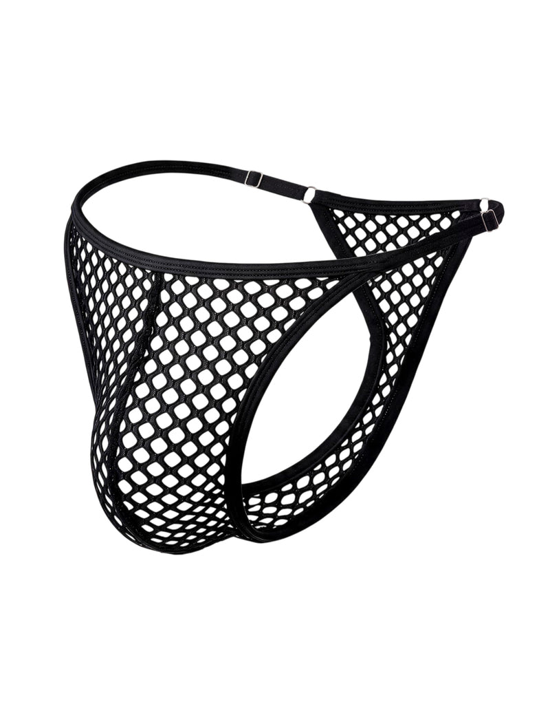 Black fishnet mesh G-string thong with adjustable side straps