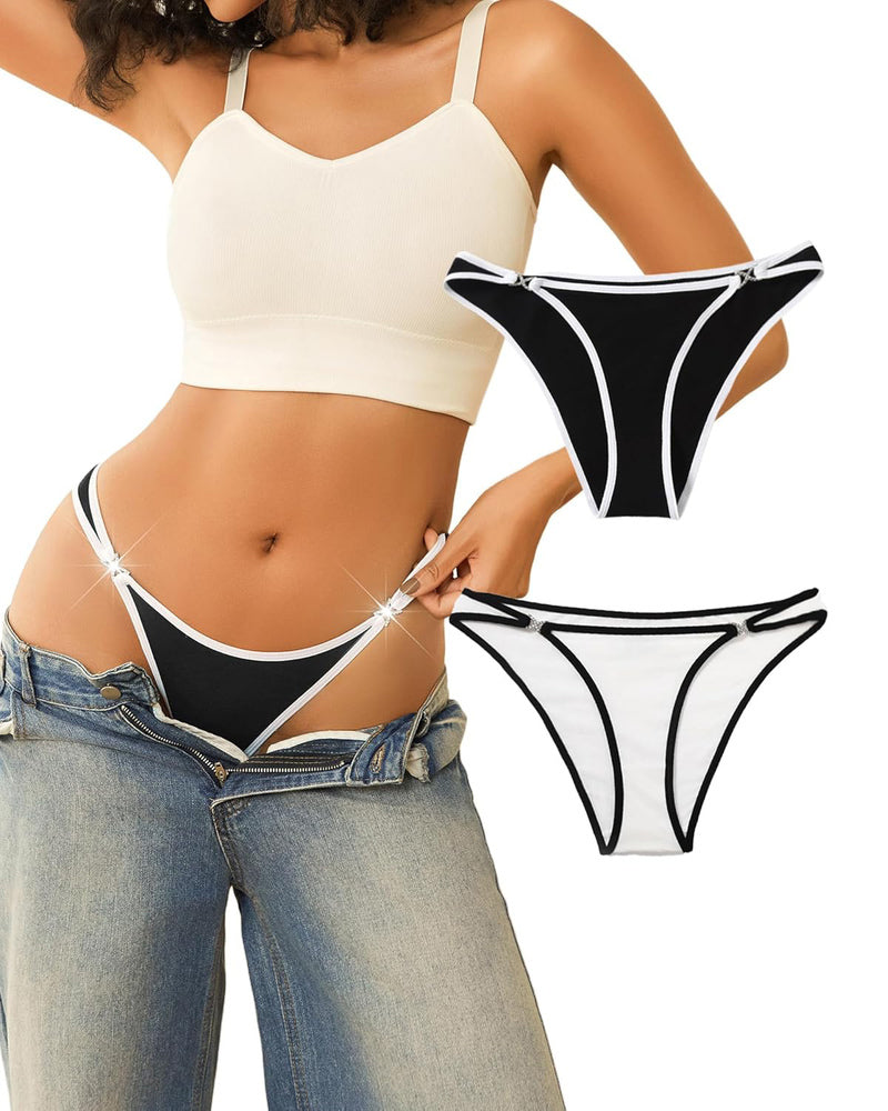 Cotton low-rise hipster panties with black and white contrast trim (pair)
