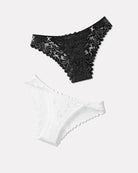 Low-rise cheeky lace tangas set in black and white