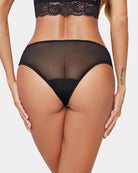 Black sheer mesh panties with lace waistband and V-shaped back