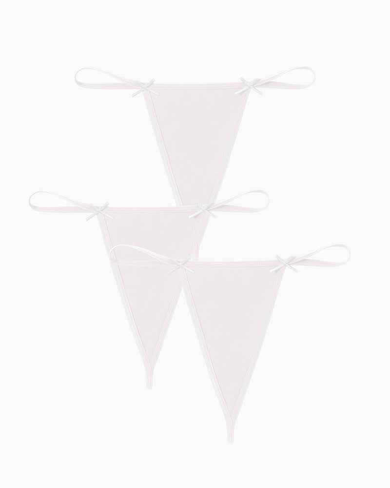 G-string thong set, white, with bow tie side straps and V-front