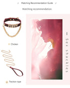 Leather dog choker collar with gold chain and metallic PUPPY letters; includes matching rope