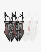 Lace mini bodysuit set, black sheer lace and white sheer lace bodysuits in pairs