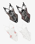 Lace mini bodysuit set, black and white sheer lace bodysuits with bow-tie straps