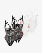 Lace mini bodysuit set, black and white sheer lace bodysuits with bow-tie straps