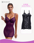 Purple lace-up mesh mini dress with underwire cups and spaghetti straps