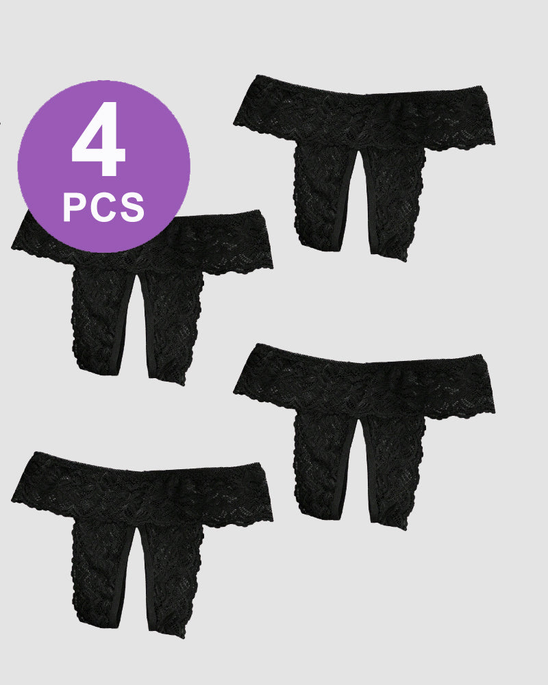 Plus size open crotch lace panties, 4 black