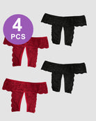Plus size open crotch lace panties, 2 burgundy, 2 black