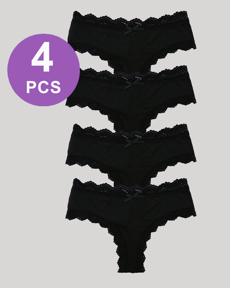 Hipster lace-trim seamless panty set with four black hipster briefs